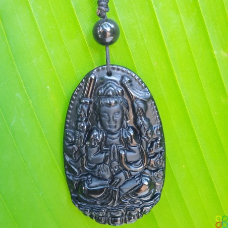 Collier pendentif Bouddha en Obsidienne