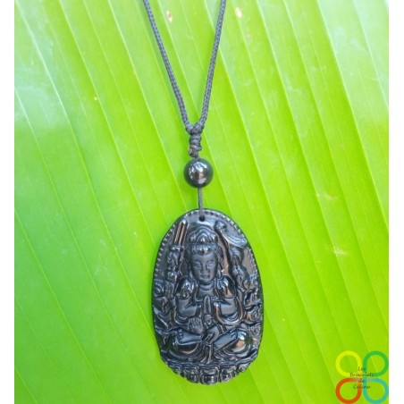 Collier pendentif Bouddha en Obsidienne