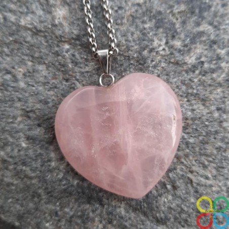 Collier pendentif cœur Quartz rose